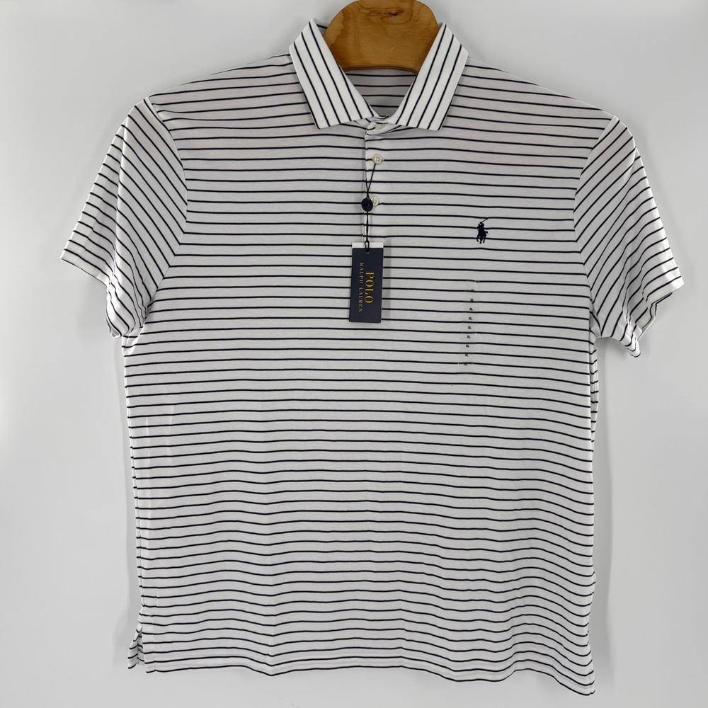 Polo Ralph Lauren Mens Custom Slim Fit Striped Polo Shirt White Navy XL NEW